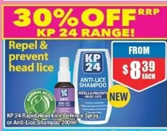 Chemist Warehouse KP 24 Rapid Head Lice Defence Spray or Anti-Lice Shampoo 200ml offer