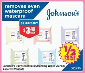 Chemist Warehouse Johnson's Daily Essentials Cleansing Wipes 25 Pack Assorted Variants offer