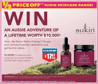 Chemist Warehouse Sukin Purely Ageless Pro Rejuvenating Serum 25ml or Firming Day Cream 50ml offer
