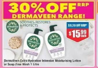 Chemist Warehouse DermaVeen Extra Hydration Intensive Moisturising Lotion or Soap-Free 1 Litre offer