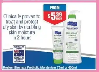 Chemist Warehouse Rosken Biomexa Probiotic Moisturiser 75ml or 400ml offer
