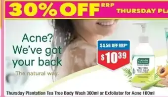 Chemist Warehouse Thursday Plantation Tea Tree Body Wash 300ml offer