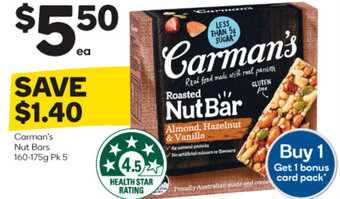 Woolworths Carman's Nut Bars 160-175g Pk 5 offer