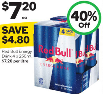 Woolworths Red Bull Energy Drink 4 x 250ml offer