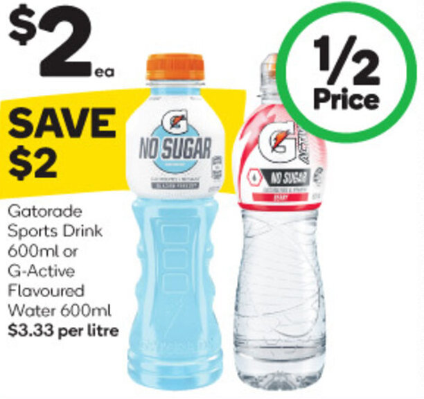Woolworths Gatorade Sports Drink 600ml or G-Active Flavoured Water 600ml offer