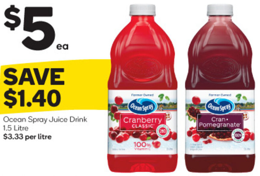 Ocean Spray Juice Drink 1.5 Litre offer at Woolworths