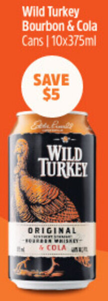 Woolworths Wild Turkey Bourbon & Cola Cans | 10x375ml offer