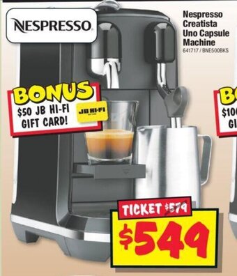 JB Hi-Fi Nespresso Creatista Uno Capsule Machine offer