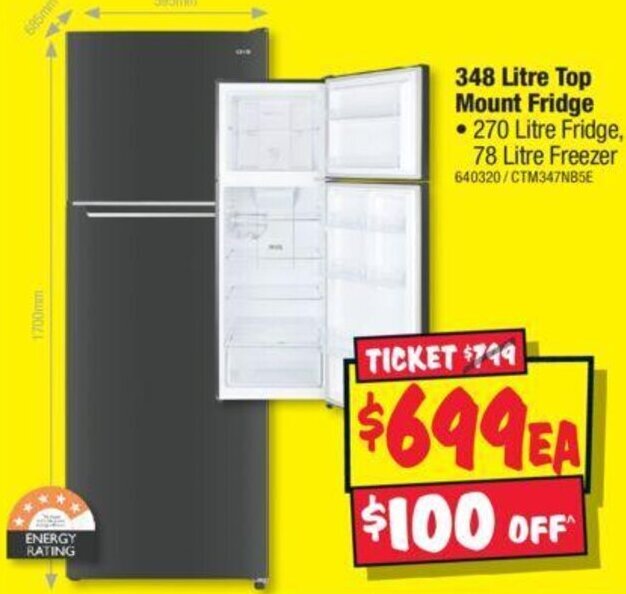 348 Litre Top Mount Fridge • 270 Litre Fridge, 78 Litre Freezer offer