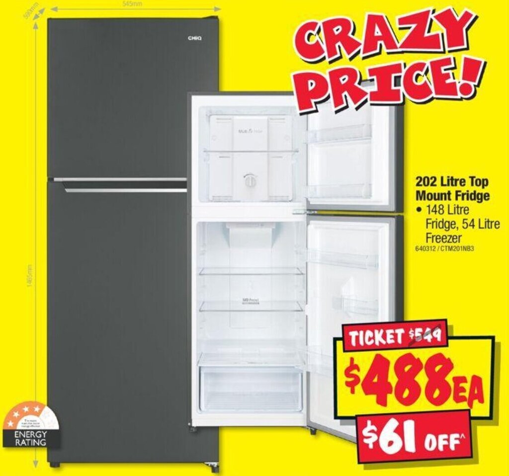 JB Hi-Fi 202 Litre Top Mount Fridge • 148 Litre Fridge, 54 Litre Freezer offer