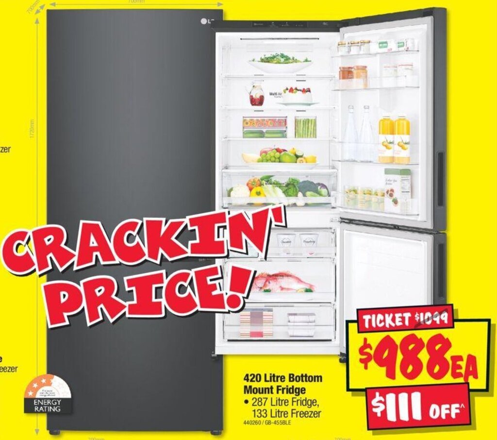 JB Hi-Fi 420 Litre Bottom Mount Fridge • 287 Litre Fridge, 133 Litre Freezer offer