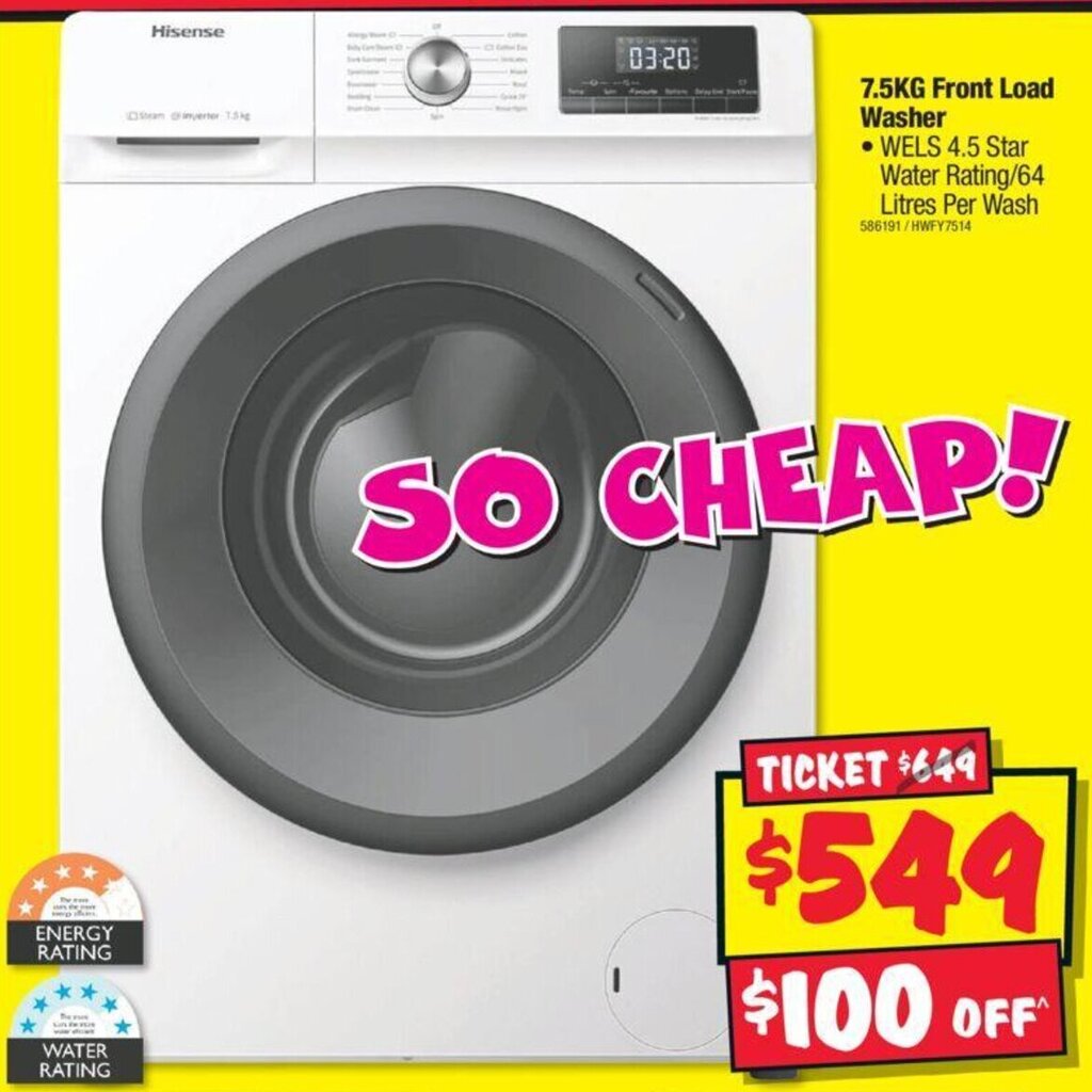 JB Hi-Fi 7.5KG Front Load •WELS 4.5 Star Water Rating/64 Litres Per Wash offer
