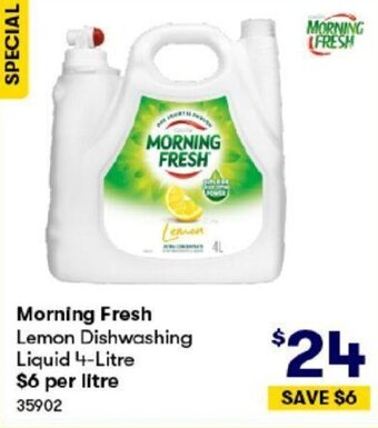 BIG W Morning Fresh Lemon Dishwashing Liquid 4-Litre offer