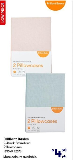 BIG W Brilliant Basics 2-Pack Standard Pillowcases offer