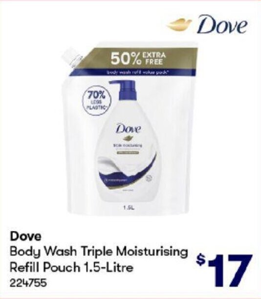 Dove Body Wash Triple Moisturising Refill Pouch 1.5Litre offer at BIG W
