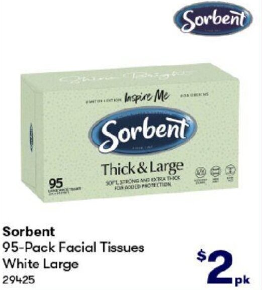 BIG W Sorbent 95-Pack Facial Tissues White Large offer
