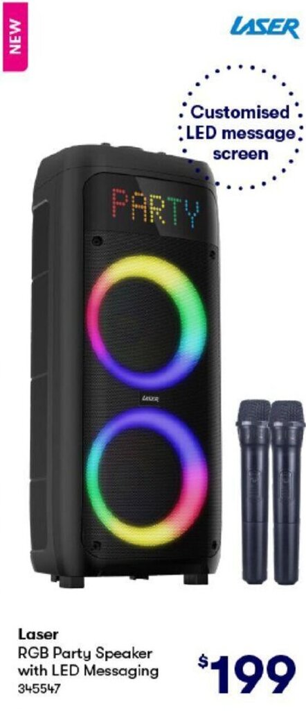 BIG W Laser RGB Party Speaker with LED Messaging offer