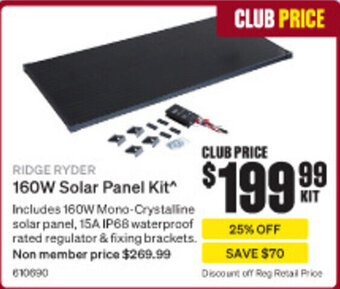 SuperCheap Auto RIDGE RYDER 160W Solar Panel Kit offer