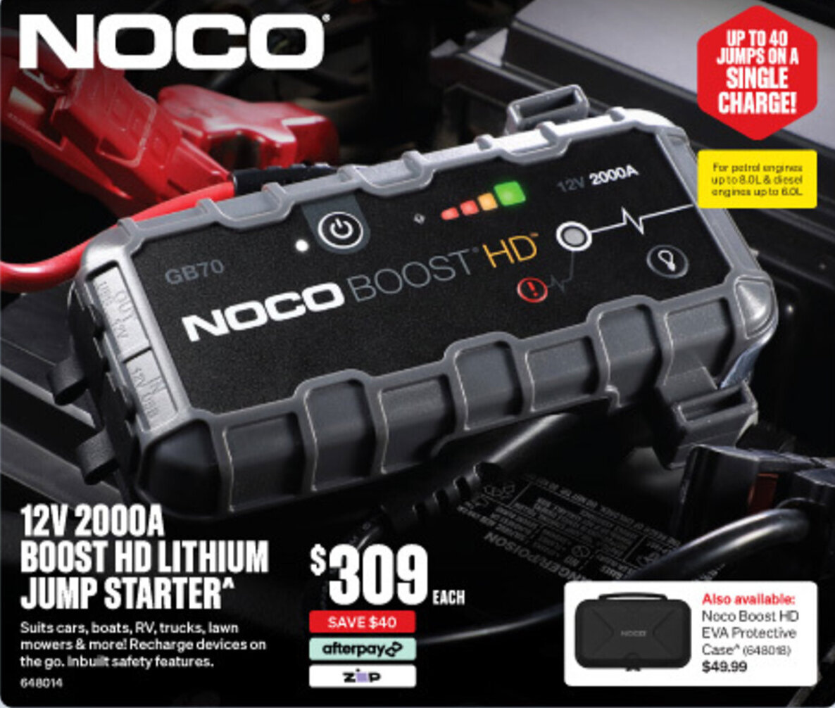 NOCO 12V 2000A BOOST HD LITHIUM JUMP STARTER offer at SuperCheap Auto