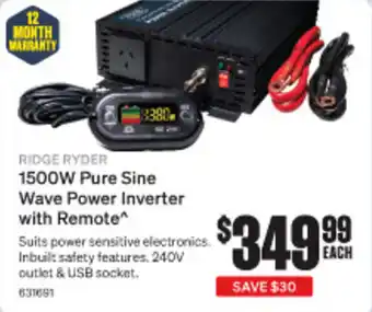 SuperCheap Auto RIDGE RYDER 1500W Pure Sine Wave Power Inverter with Remote* offer