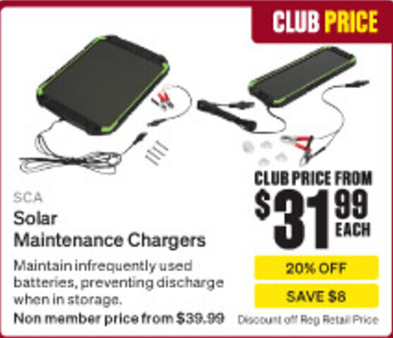SuperCheap Auto SCA Solar Maintenance Chargers offer