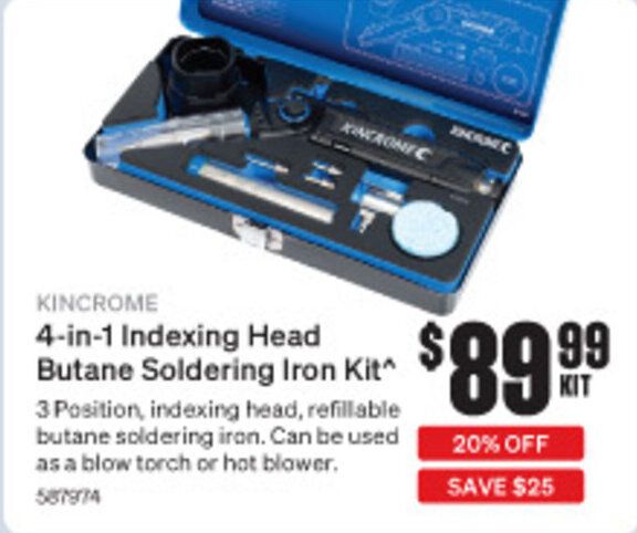 SuperCheap Auto KINCROME 4-in-1 Indexing Head Butane Soldering Iron Kit* offer
