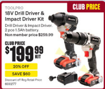 SuperCheap Auto TOOLPRO 18V Drill Driver & Impact Driver Kit offer