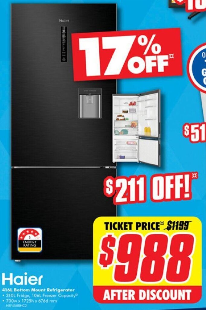 The Good Guys Haier 416L Bottom Mount Refrigerator offer