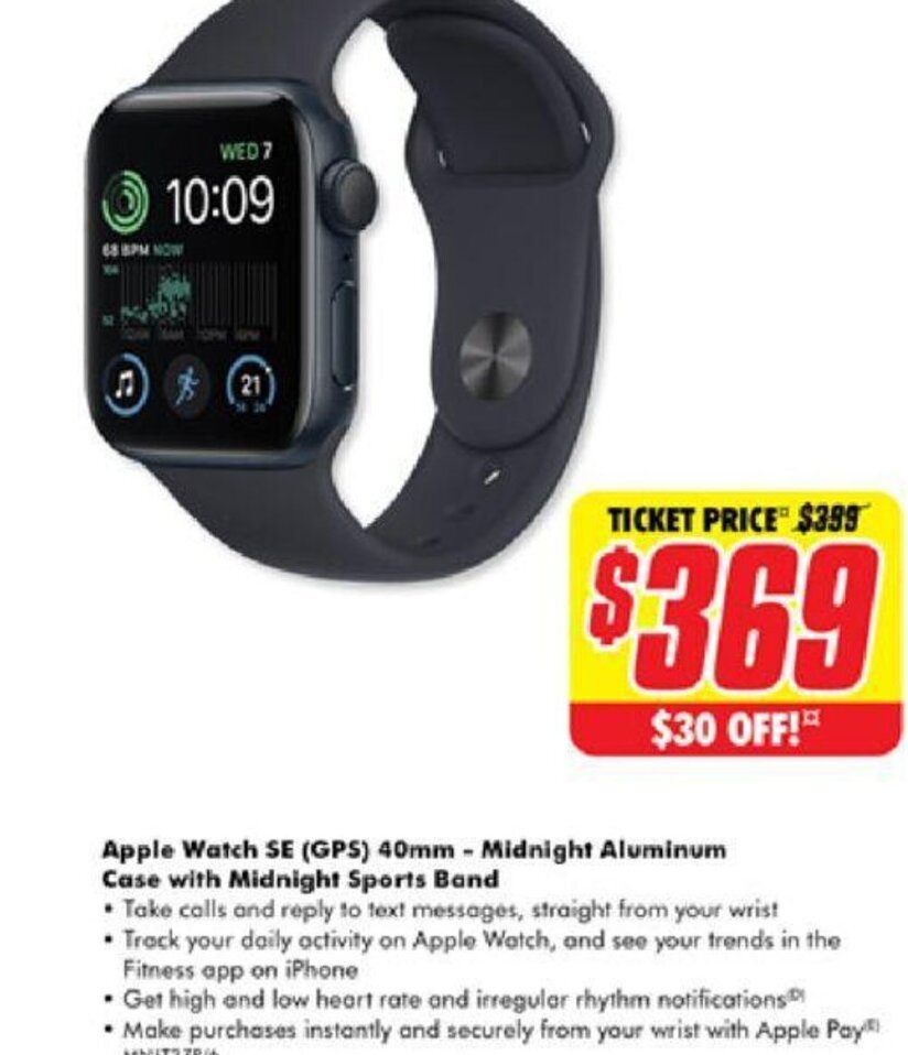 The Good Guys Apple Watch SE (GPS) 40mm - Midnight Aluminum Case with Midnight Sports Band offer