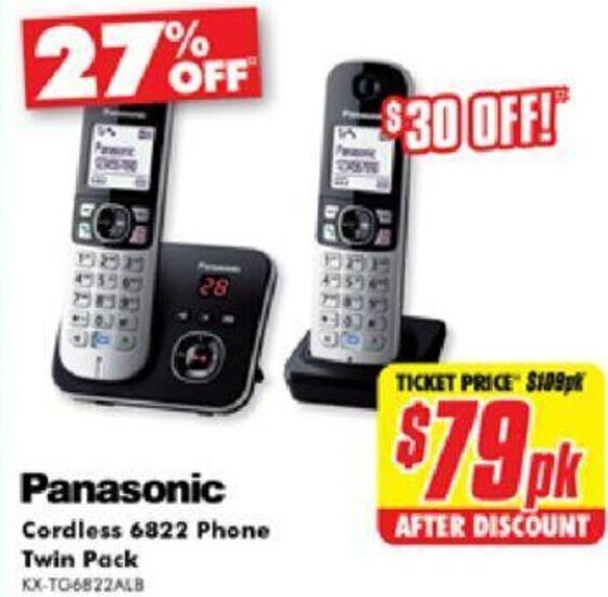 The Good Guys Panasonic Cordless 6822 Phone Twin Pack offer