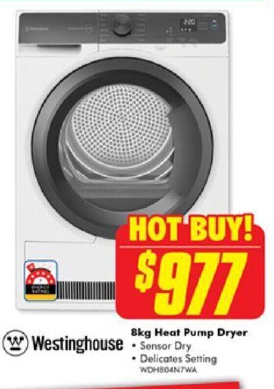 Westinghouse 8kg Heat Pump Dryer offer at The Good Guys