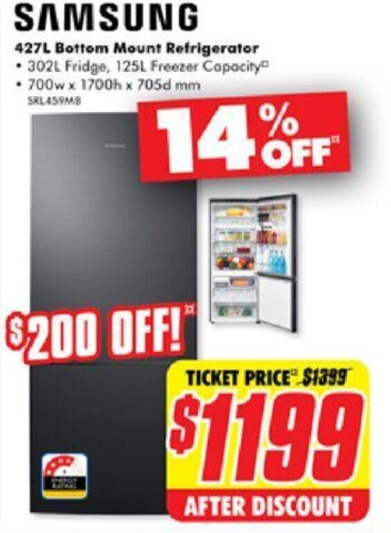 SAMSUNG 427L Bottom Mount Refrigerator offer at The Good Guys