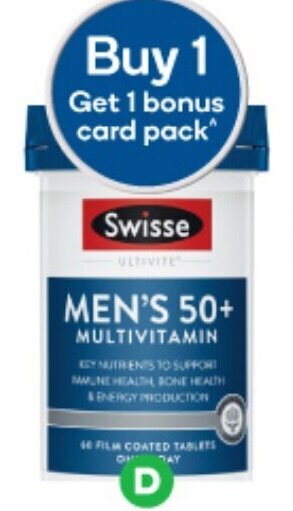 BIG W DD Swisse Ultivite Men's or Women's 50+ Multivitamin Tablets Pk 60- offer