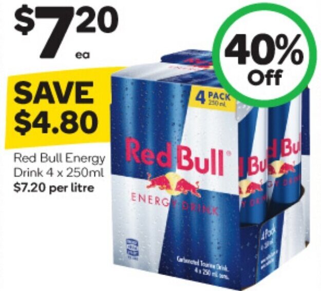 BIG W Red Bull Energy Drink 4 x 250ml offer