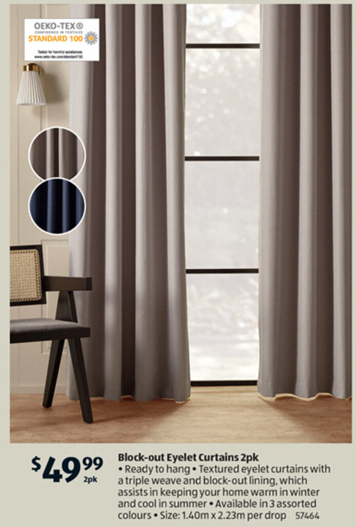 Blockout Curtains 2pk offer at ALDI