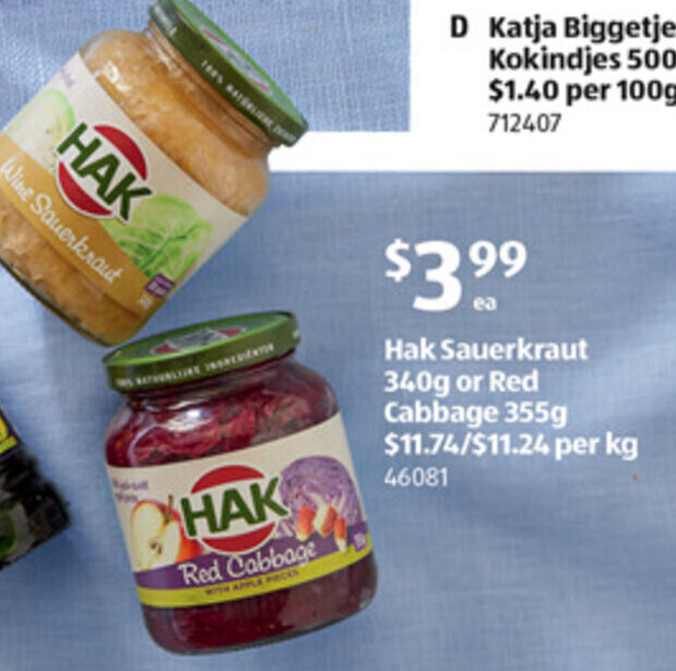 Hak Sauerkraut 340g or Red Cabbage 355g offer at ALDI