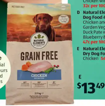 ALDI E Natural Elements Grain Free Dry Dog Food 2.5kg offer