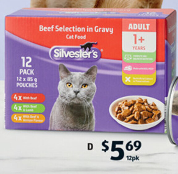 D Silvester's Adult Cat Food Pouches 12 x 85g offer at ALDI