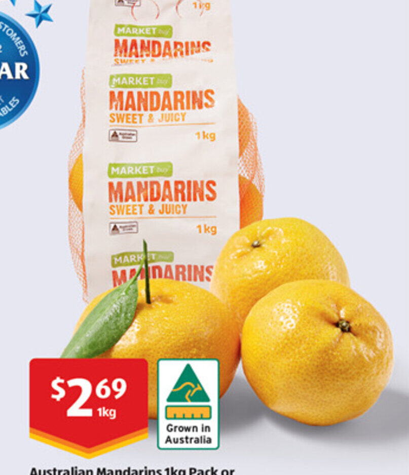 Australian Mandarins 1kg Pack or Imperial Mandarins per kg offer at ALDI