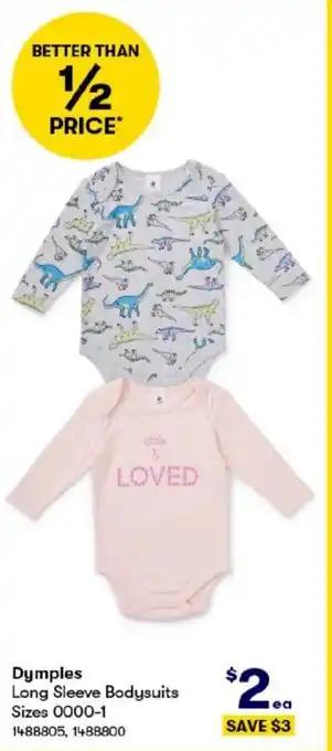 BIG W Dymples Long Sleeve Bodysuits Sizes 0000-1 offer