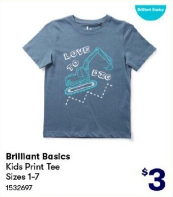 BIG W Brilliant Basics Kids Print Tee Sizes 1-7 offer