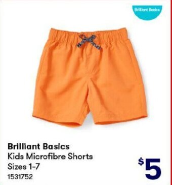 BIG W Brilliant Basics Kids Microfibre Shorts Sizes 1-7 offer