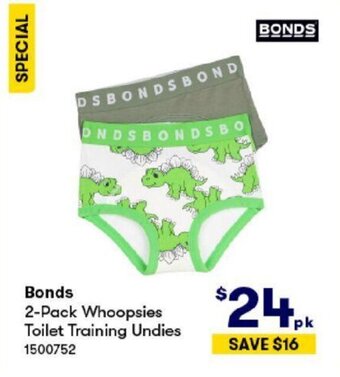BIG W Bonds 2-Pack Whoopsies Toilet Training Undies offer