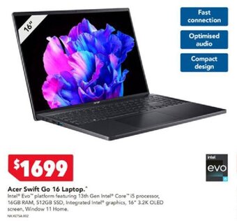 Harvey Norman Acer Swift Go 16 Laptop.* offer