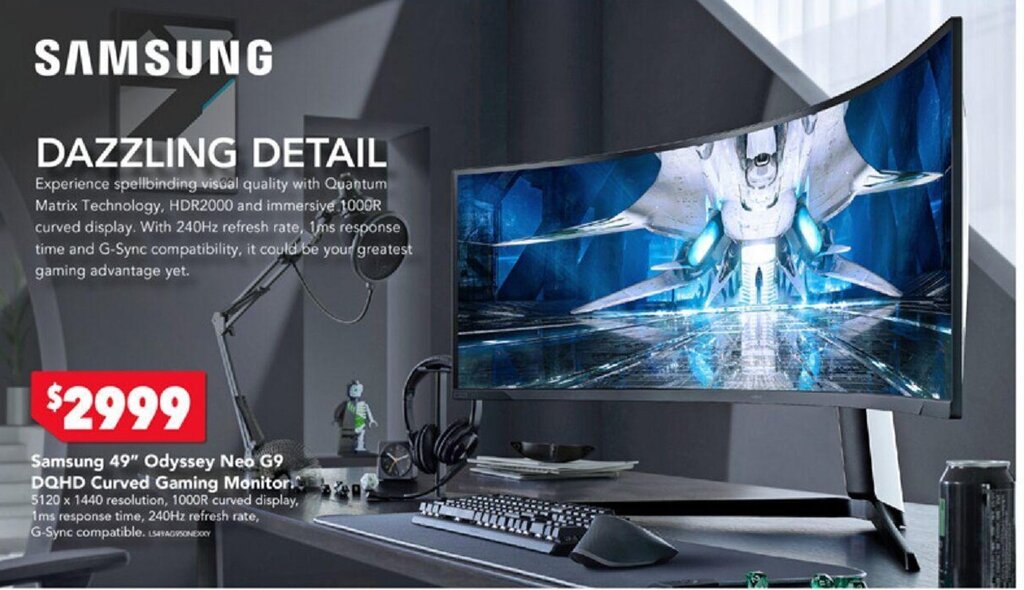 Samsung 49" Odyssey Neo G9 DQHD Curved Gaming Monitor offer at Harvey