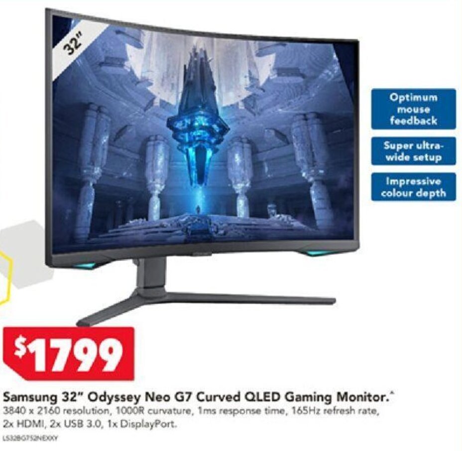 Samsung 32" Odyssey Neo G7 Curved QLED Gaming Monitor offer at Harvey