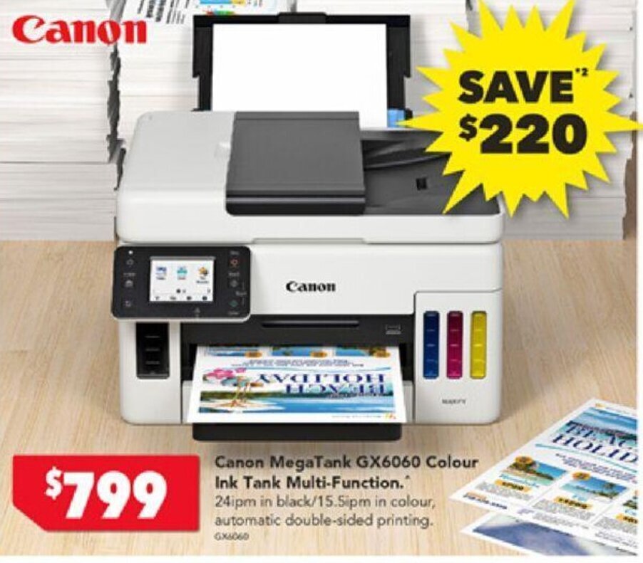 Canon MegaTank GX6060 Colour Ink Tank MultiFunction. offer at Harvey