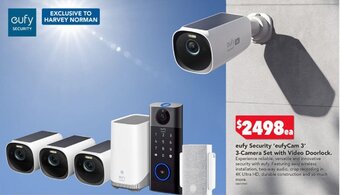 Harvey Norman eufy Security 'eufyCam 3' 3-Camera Set with Video Doorlock. offer
