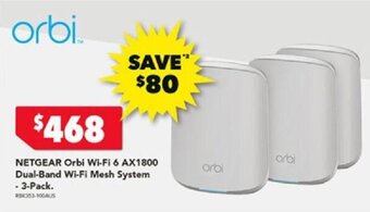 Harvey Norman NETGEAR Orbi Wi-Fi 6 AX1800 Dual-Band Wi-Fi Mesh System - 3-Pack. offer