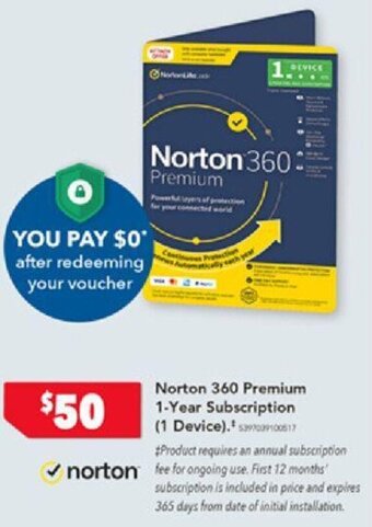 Harvey Norman Norton 360 Premium 1-Year Subscription (1 Device). offer